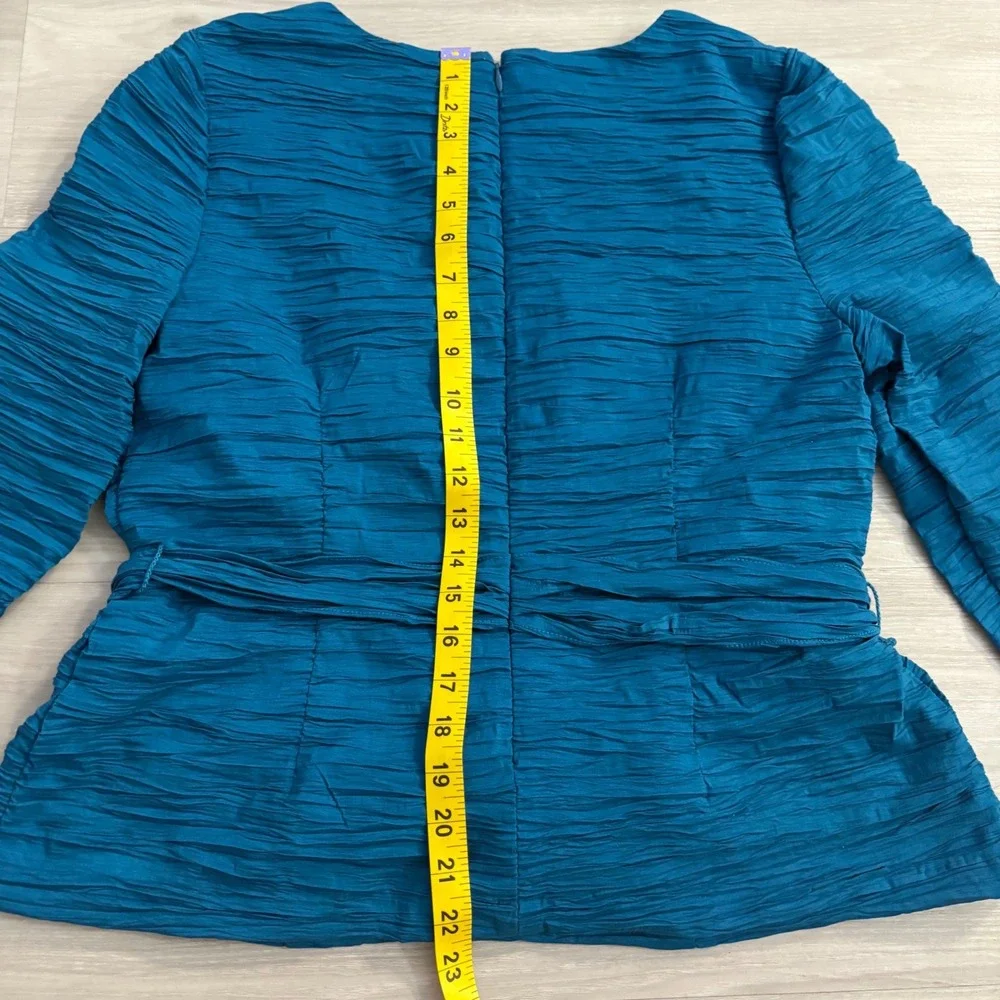 Alex Evenings Top Womens Teal Blue Textured Tie Waist Square Neck Blouse Top L - Picture 11 of 14